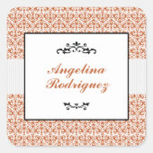 Verbrand Sinaasappel Damask Pattern Afstuderen Vierkante Sticker (Voorkant)