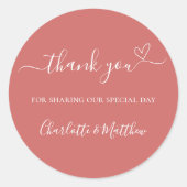 Verbrand sinaasappel dank je hart bruiloft ronde sticker (Voorkant)