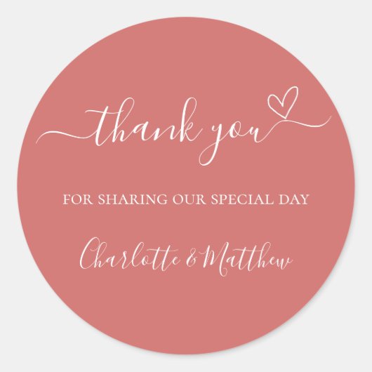 Verbrand sinaasappel dank je hart bruiloft ronde sticker (Voorkant)