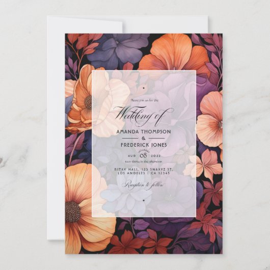 Verbrand Sinaasappel, Donker Paarse en Zwarte Bloe Kaart (Voorkant)