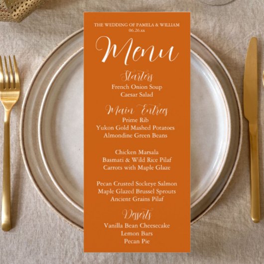 Verbrand Sinaasappel Eenvoudige Stijl Trouwdiner Menu