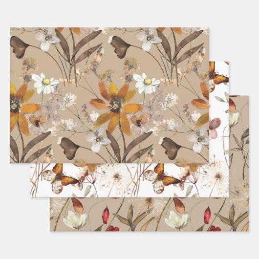 Verbrand Sinaasappel Eenvoudige Wildbloem Herfst B Inpakpapier Vel (Set)