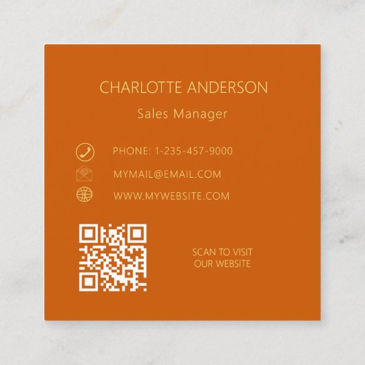 Verbrand sinaasappel elegante minimalistische QR-c Vierkante Visitekaartje (Achterkant)