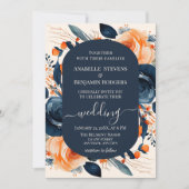 Verbrand Sinaasappel en Blauw Bloemen Bruiloft met Kaart (Voorkant)