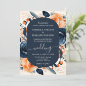 Verbrand Sinaasappel en Blauw Bloemen Bruiloft met Kaart (Staand voorkant)