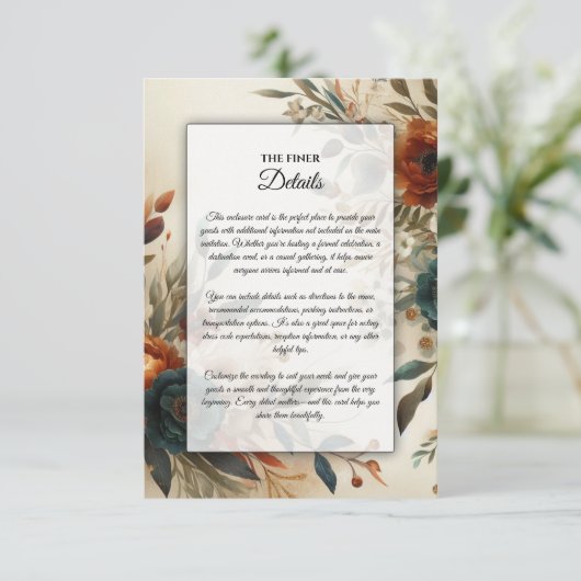 Verbrand Sinaasappel en Blauwe Herfst Bloemen brui Informatiekaartje (Staand voorkant)