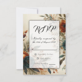 Verbrand Sinaasappel en Blauwe Herfst Bloemen brui RSVP Kaartje