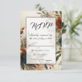 Verbrand Sinaasappel en Blauwe Herfst Bloemen brui RSVP Kaartje (Staand voorkant)