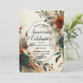 Verbrand Sinaasappel en Blauwe Herfst Bloemen Jubi Kaart (Staand voorkant)