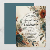 Verbrand Sinaasappel en Blauwe Herfst Bloemen Jubi Kaart (Voorkant / Achterkant)