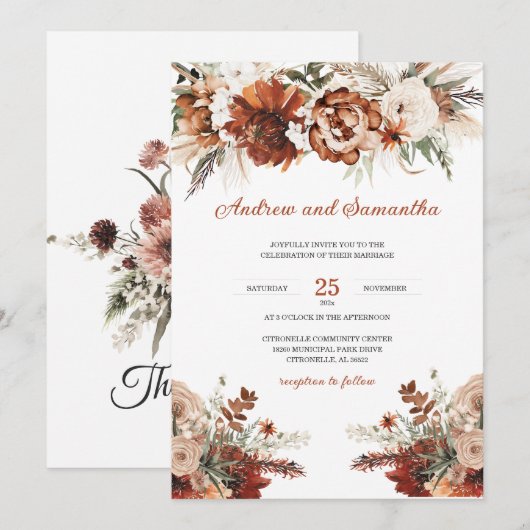 Verbrand Sinaasappel en groene bruiloft ideeën Kaart (Voorkant / Achterkant)