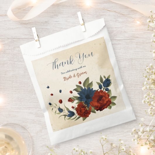 Verbrand sinaasappel en marineblauw bloemenbruilof bedankzakje (Geknipt)