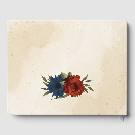 Verbrand sinaasappel en marineblauw bloemenbruilof gastenboek (Achterkant)