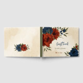 Verbrand sinaasappel en marineblauw bloemenbruilof gastenboek (Volledig)