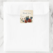 Verbrand sinaasappel en marineblauw bloemendank u vierkante sticker (Tas)