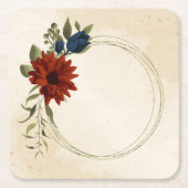 Verbrand sinaasappel en marineblauw bloemig kartonnen onderzetters (Voorkant)