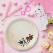 Verbrand sinaasappel en marineblauw bloemig papieren bordje (Feest)