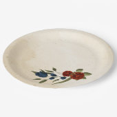 Verbrand sinaasappel en marineblauw bloemig papieren bordje (Gekanteld)