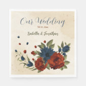 Verbrand sinaasappel en marineblauw bloemig servet (Voorkant)