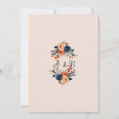 Verbrand Sinaasappel en Navy Floral Save the Date Kaart (Achterkant)
