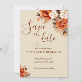 Verbrand Sinaasappel en Rust Bloemen Trouwen Save The Date