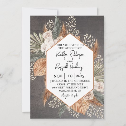 Verbrand Sinaasappel en Sage Green Fall Bruiloft Kaart (Voorkant)