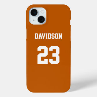 Verbrand Sinaasappel en wit Jersey Naam Nummer iPhone 15 Mini Hoesje