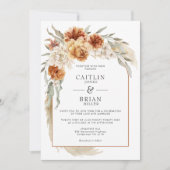 Verbrand Sinaasappel Floral Pampas Arch Boho Weddi Kaart (Voorkant)