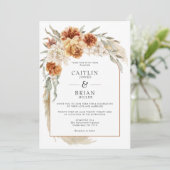 Verbrand Sinaasappel Floral Pampas Arch Boho Weddi Kaart (Staand voorkant)