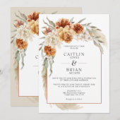 Verbrand Sinaasappel Floral Pampas Arch Boho Weddi Kaart (Voorkant / Achterkant)