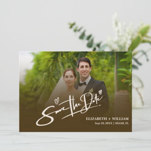 Verbrand Sinaasappel Foto QR Code Elegant Huwelijk Save The Date (Staand voorkant)