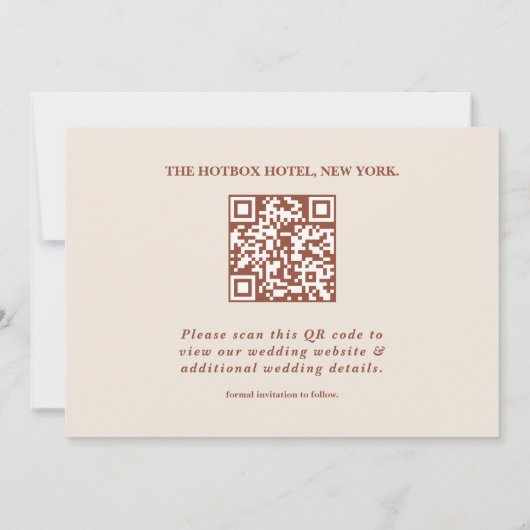 Verbrand Sinaasappel Foto QR Code Elegant Huwelijk Save The Date (Achterkant)