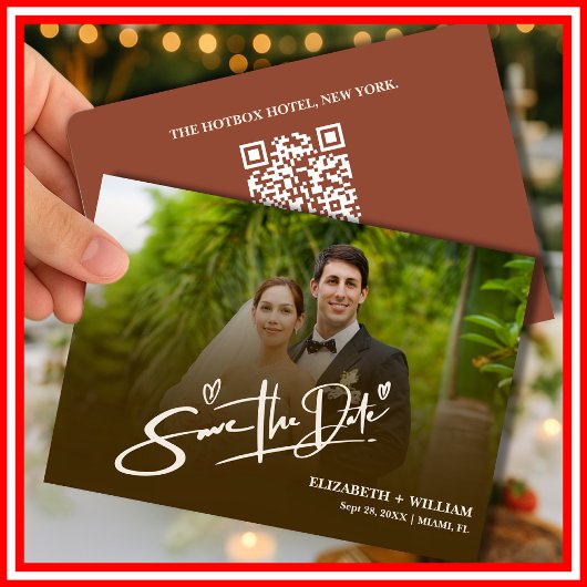 Verbrand Sinaasappel Foto QR Code Elegant Huwelijk Save The Date