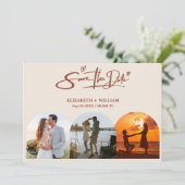 Verbrand Sinaasappel Foto QR Code Elegant Huwelijk Save The Date (Staand voorkant)