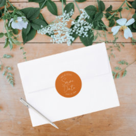 Verbrand Sinaasappel gestileerde bruiloft Save the Ronde Sticker