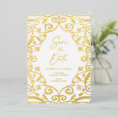 Verbrand Sinaasappel Goud Bloemenblad Kant Bruilof Folie Uitnodiging (Staand Voorkant)