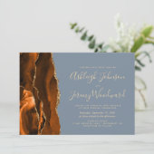 Verbrand Sinaasappel Gouden Agaat Dusty Blue Weddi Kaart (Staand voorkant)