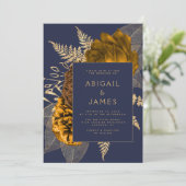 Verbrand Sinaasappel Gouden Bloemen Navy Blue QR C Kaart (Staand voorkant)