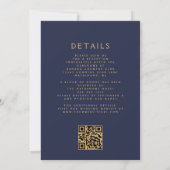 Verbrand Sinaasappel Gouden Bloemen Navy Blue QR C Kaart (Achterkant)