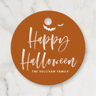 Verbrand Sinaasappel Happy Halloween Brush Kalligr Bedankjes Labels