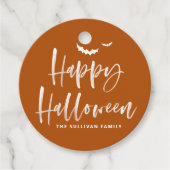 Verbrand Sinaasappel Happy Halloween Brush Kalligr Bedankjes Labels (Voorkant)