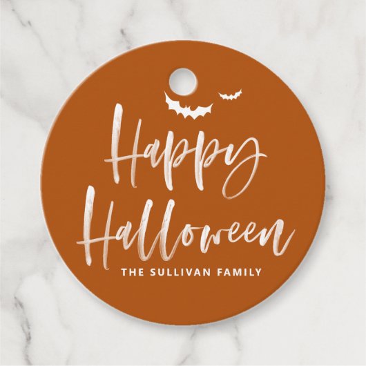 Verbrand Sinaasappel Happy Halloween Brush Kalligr Bedankjes Labels (Voorkant)