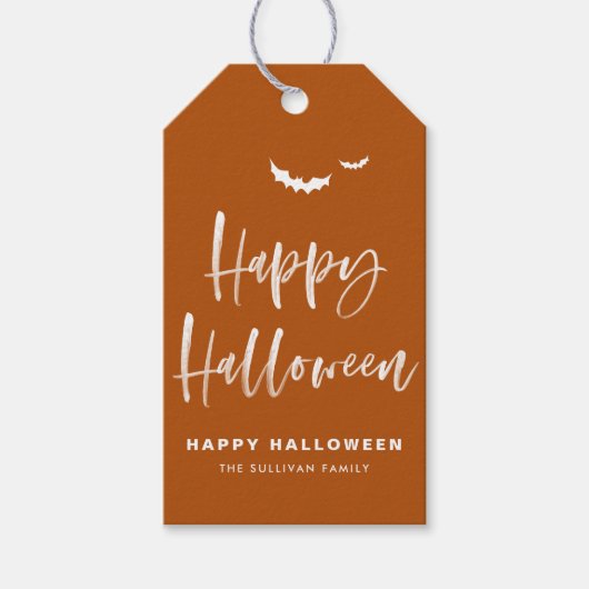 Verbrand Sinaasappel Happy Halloween Brush Kalligr Cadeaulabel (Voorkant)