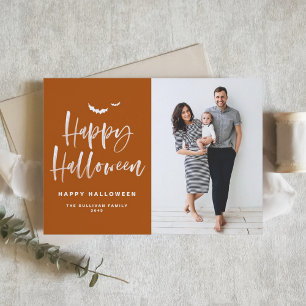 Verbrand Sinaasappel Happy Halloween Brush Letteri Feestdagenkaart