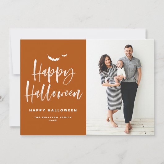 Verbrand Sinaasappel Happy Halloween Brush Letteri Feestdagenkaart (Voorkant)