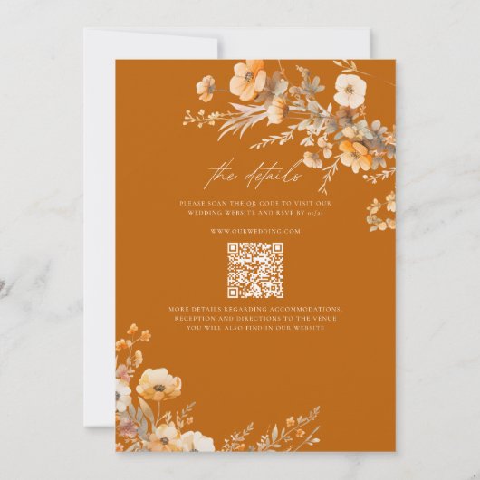 Verbrand Sinaasappel Herfst Bloemen Trouwen Kaart (Achterkant)