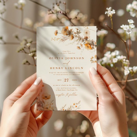 Verbrand Sinaasappel Herfst Bloemen Trouwen Kaart