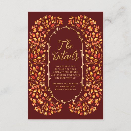 Verbrand Sinaasappel Herfst Rustiek Bladeren Trouw Informatiekaartje (Voorkant)