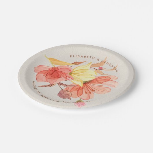 Verbrand sinaasappel herfst waterverf bloemenbruil papieren bordje (Gekanteld)