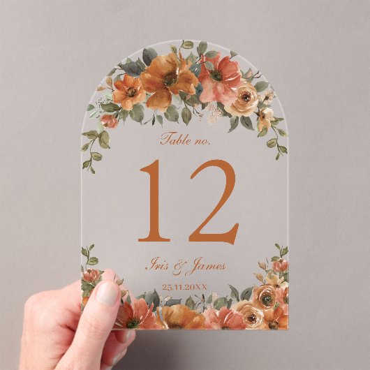 Verbrand Sinaasappel Koper Bloemen Trouwtafel Numm Acryl Uitnodigingen (Insitu (Draagbaar))